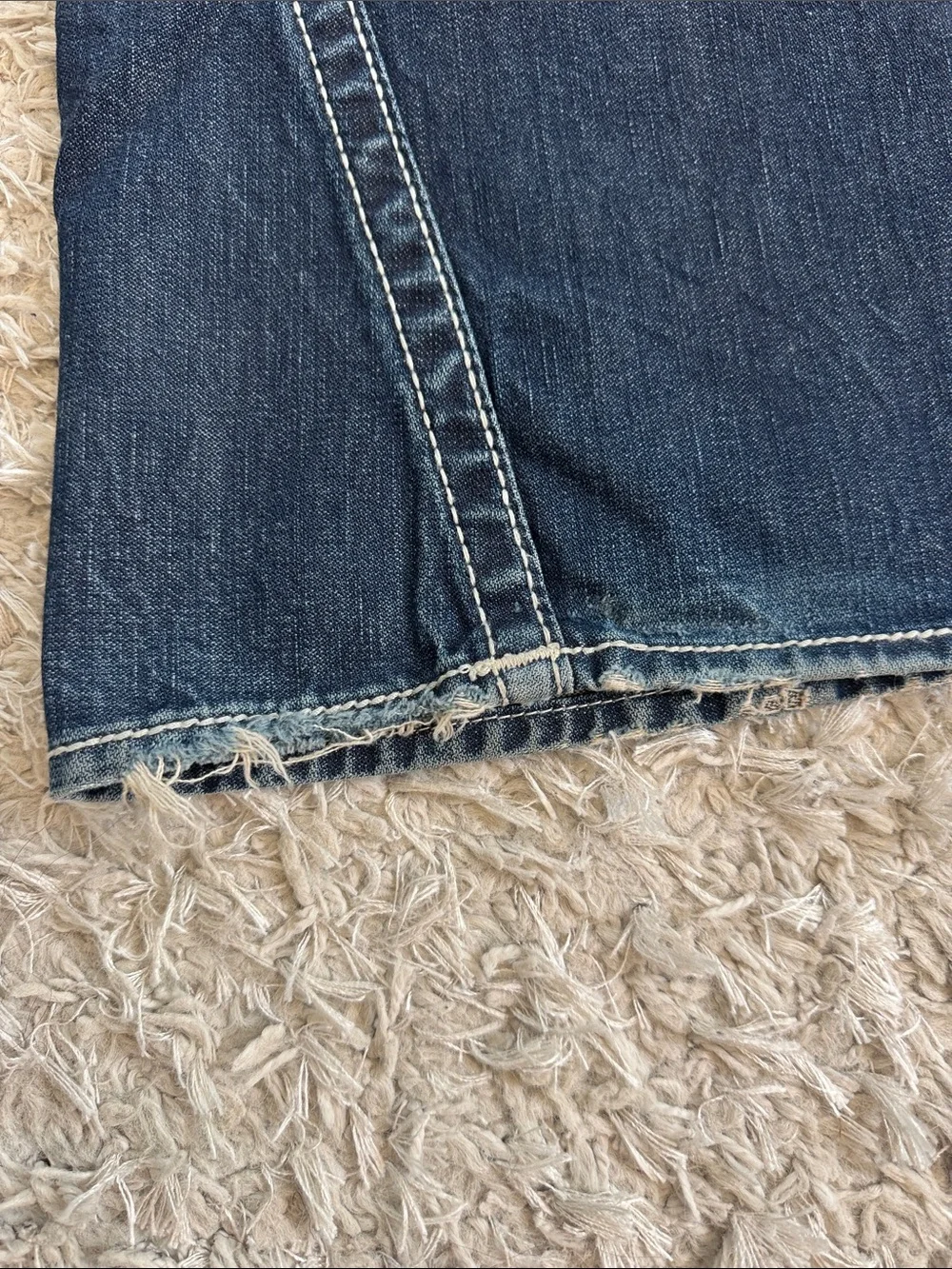 True Religion Dark Blue Flare Jeans with Contrast Stitching